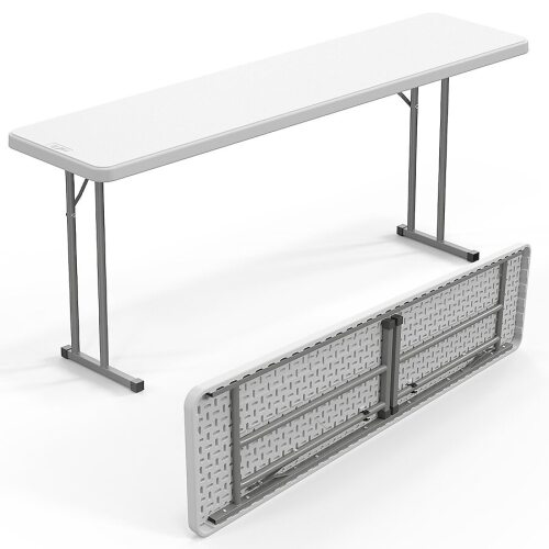 VINGLI 6 FT Narrow Folding Table with Premium Quality HDPE Material and Sturdy Metal Frame Perfect for Buffet White
