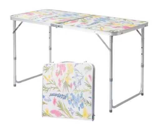 47 in. White Rectangle Aluminum Picnic Tables with Floral Pattern