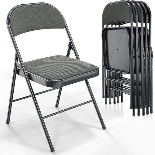 VINGLI 6 Pack Metal Folding Chair with Padded Seats Metal Frame Fabric Seat and Back Capacity 350 LBS Gray