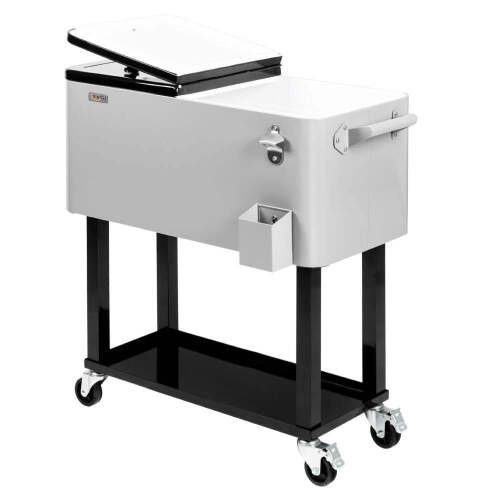 80 Quart Portable Outdoor Patio Rolling Cooler Cart Gray