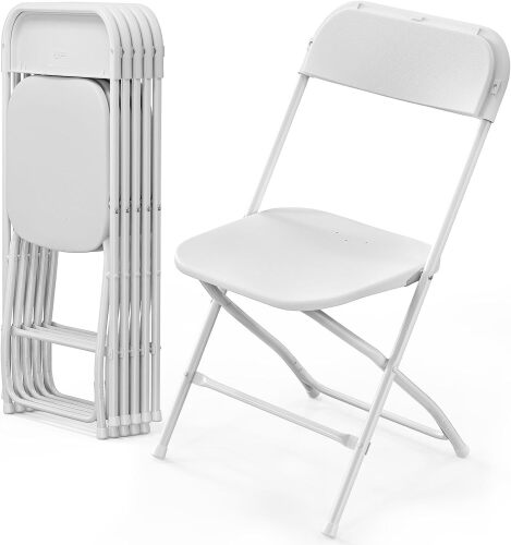VINGLI 10 Pack White Plastic Folding Chair, Indoor Outdoor Portable Stackable Commercial Seat with Steel Frame 350lb. Capacity for Events Office Wedding Party Picnic Kitchen Dining