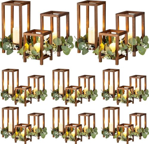 Soaoo 24 Pcs Wooden Candle Lantern Wedding Centerpiece for Table Rustic Wood Lantern Candle Holder Farmhouse Lantern for Wedding Party Baby Shower