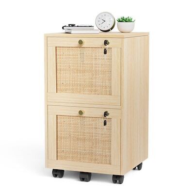 VINGLI 15.7D x 27.2H 2-Drawer Rolling Filing Cabinet with Lock/Small Rolling Wood Filing Cabinet