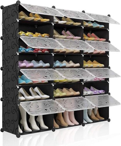 Portable Shoe Rack Organizer 48 Pair Tower Shelf Shoe Storage Cabinet Stand Expandable for Heels, Boots, Slippers， 8 Tier Black