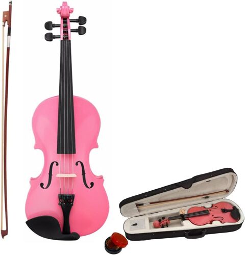 4/4 Beginner Violin for Adults,Complete Full Size Violin Kit with Portable Case,Bow, Rosin All Accessories Included (4/4 Pink)