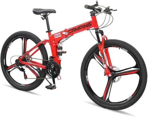 Ktaxon 26 Inch Folding Bike, 21 Speeds Foldable Bikes for Adults, Bicycle for Men & Women with Full-Suspension, Unique 3 Spoke Alloy Wheel, Dual Disc Brake, Quick Release and Adjustable Saddle