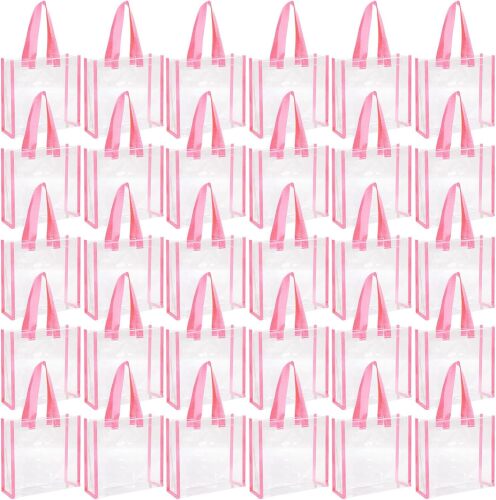 Paterr 30 Pcs Clear Tote Bag Stadium Approved Bulk 10 x 10 x 4 inch Plastic Tote Gifts Bags with Handle for Women Sports Gym(Pink)