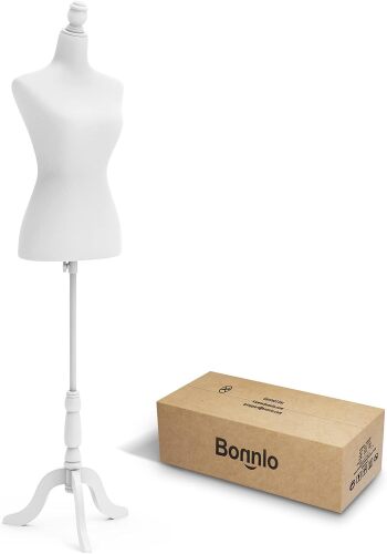 Bonnlo Female Dress Form Pinnable Mannequin Body Torso with Wooden Tripod Base Stand