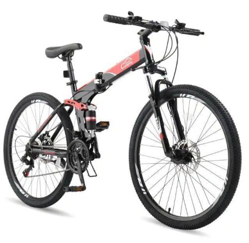 Folding Mountain Bike Full Suspension 26" 21 Speeds Bicycle for Adult Men Women Sturdy Steel Frame, Front Suspension