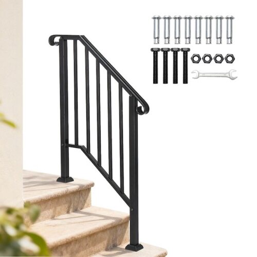 VINGLI 2-3 Steps Handrails for Outdoor Steps/All Weather Use Stair Rails on Concrete Black