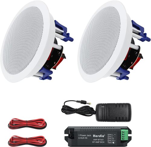 Herdio 5.25 Inch Bluetooth Ceiling Speakers Home Recessed Speaker System 300 Watts Suitable for Humid, Kitchen, Bedroom, Bathroom, Covered Patio (A Pair)