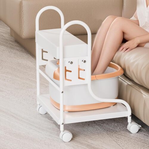 OmySalon Pedicure Cart Foot Bath Trolley, Adjustable Height Salon Trolley with PU Cushion, Portable Nail Esthetician Cart for Manicure & Foot Massage, Beauty Spa Supplies with Locking Wheels (White)