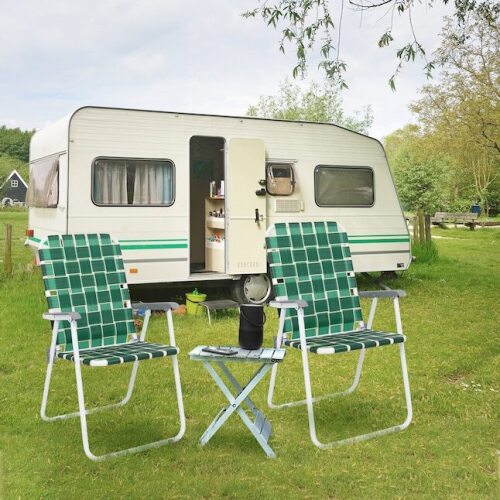 VINGLI Classic 2 Pack Dark Green Metal Beach Chair Outdoor Beach Chair Portable Dining Chair for Outdoor Yard