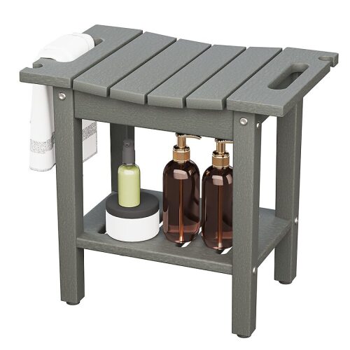 VINGLI 19-in D HDPE Shower Bench for Inside Shower with Space-Efficient Storage Shelf and Dual Handles