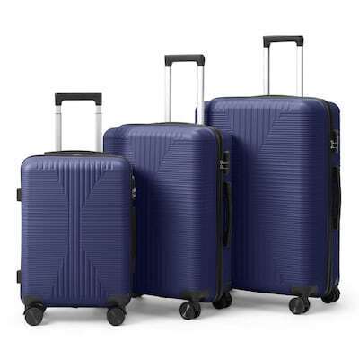 Winado 3 Piece Hardside Luggage Set 20 24 28 Inch PP Suitcase Blue