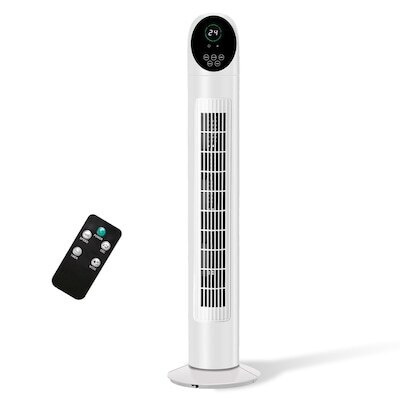 zokop 34 inch 3 Speeds Oscillating Tower Fan in White with Remote Control