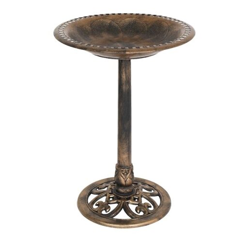 VINGLI 28-in H Antique Copper Resin Birdbath with Solar Fountain