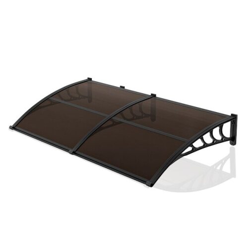 VINGLI 40D x 80W Window Awning with Drainage and ABS Bracket Polycarbonate Cover UV Rain and Snow Protection for Porch Brown Board and Black Bracket