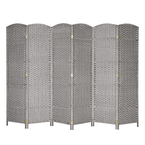 VINGLI 6 FT 6-Panels Tall Rattan Room Divider/Folding Privacy Screen/Indoor Partition Wall Dividers Gray