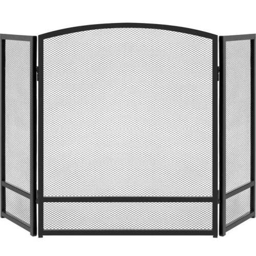 3-Panel Simple Steel Mesh Fireplace Screen w/ Worn Finish - 47.5x27.25in
