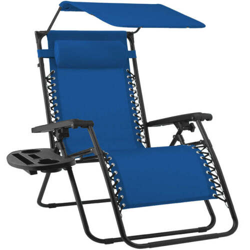 Folding Zero Gravity Recliner Patio Lounge Chair w/ Canopy, Side Tray