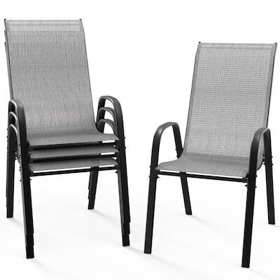 VINGLI 4 Pack Outdoor Stackable Dining Chairs with Comfortable Sling High Back Chairs