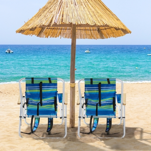2 Pack Backpack Beach Chair Folding Portable Chair Blue Solid Construction Camping Green & Blue Stripe