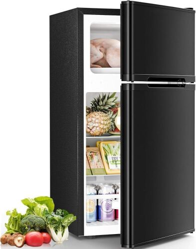 2.45 cu ft Double Door Compact Refrigerator with Freezer, Adjustable Thermostat