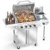 42,000 BTU 4-Burner Propane Gas Stainless Steel Grill with Side Stand and Wheels