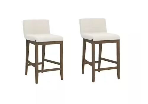 Nathan James Gracie 24 in. Modern Counter Height Wood Bar Stool w/ Back, Textured Linen Upholstery, Cream Boucle/Dark Brown, Set of 2