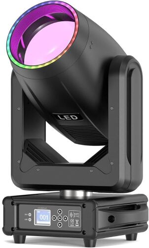 250W LED Moving Head Beam, 48-Facet Prism/Wash/Beam/Strobe/Frost/Rainbow 15 Color 18 GOBO with 360° Dynamic Aperture 4° Beam Angle DMX 512 Sound Activated