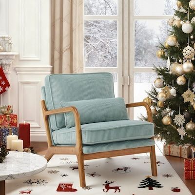 Mid Century Solid Wood Upholstered Accent Chair