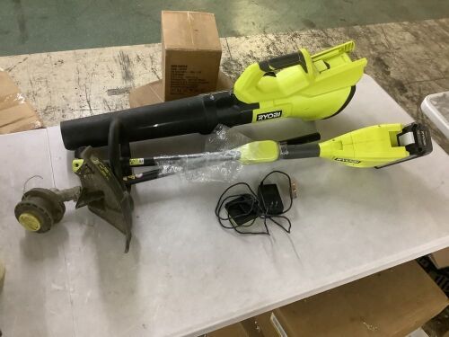 RYOBI 40V Cordless Attachment Capable 15" String Trimmer & 550 CFM 120 MPH Blower Combo Kit with 4.0 Ah Battery & Charger