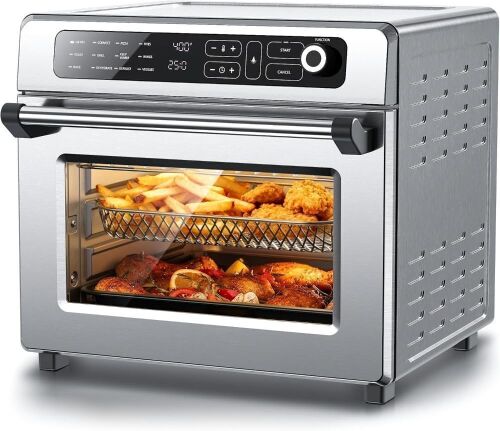 25QT 12-in-1 Convection Airfryer Toaster Oven with 60-Minute Timer, 70–450℉ Temperature Control, Roast & Broil, Fits 8-10″ Pizza