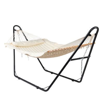 10' Outdoor Beige Hammock Set with Stand and Pillow