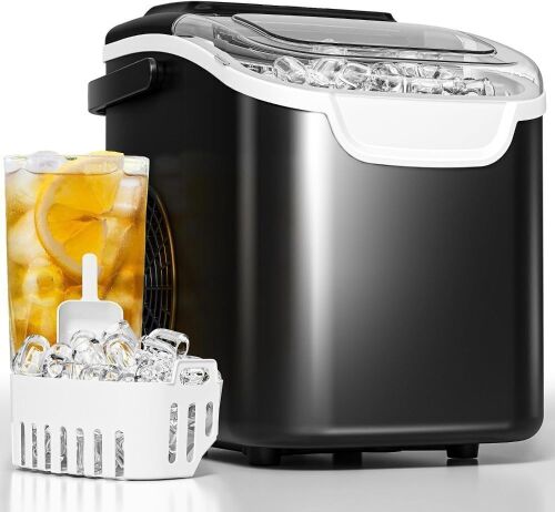Countertop Ice Maker Machine, 8 Bullet Ice in 6 Mins, 26.5lbs/24Hrs Output, Self-Cleaning