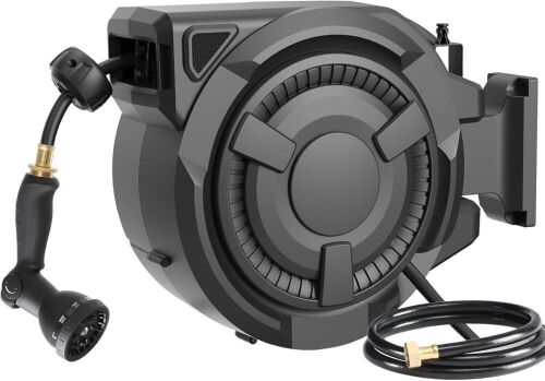 Retractable Garden Hose Reel 1/2 in x 100 ft, Heavy Duty Wall Mounted