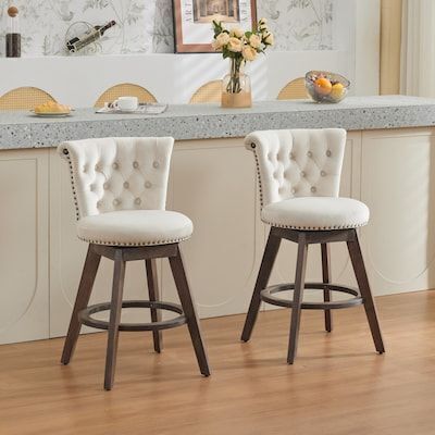 Velvet Upholstered Swivel Barstools, Set of 2