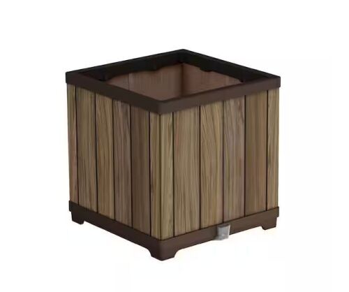 Keter 18 in. Deco Modern Outdoor Brown Resin Cube Self Watering Planter