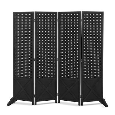 VINGLI 5 FT 4 Panel Freestanding Pegboard Room Divider with Support