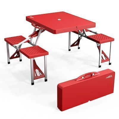 VINGLI 4-Ft Portable Folding Picnic Table with 4 Seats and Umbrella Hole