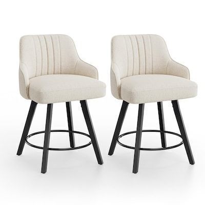 VINGLI 24H Swivel Barstools Fabric Leather Upholstered Set of 2 - One Chair Missing Hardware