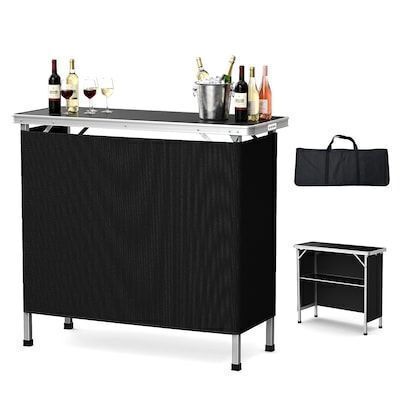 VINGLI 39.5W x 34.5H 2-Tier Portable Bar Table with Black Skirt