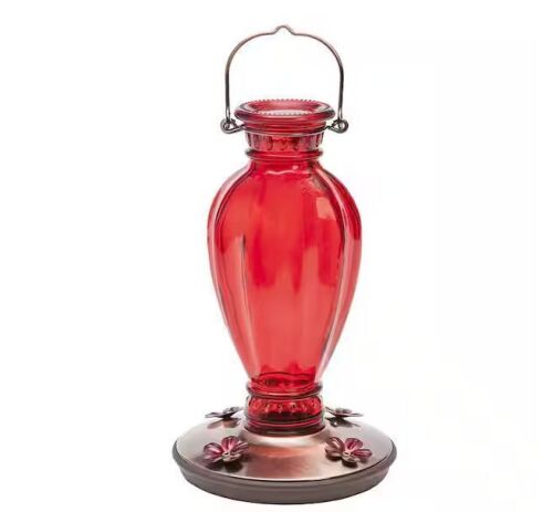 Lot of (2) Perky-Pet Red Daisy Vase Decorative Glass Hummingbird Feeder - 18 oz. Capacity