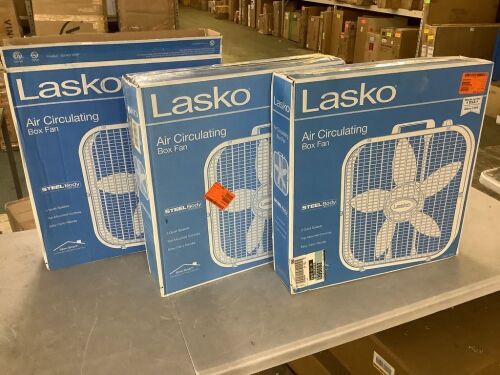 Lot of (3) Lasko 20 in. 3 Speed Air Circulating Box Fan