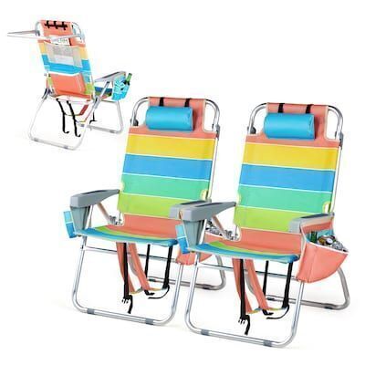 VINGLI 16-in 2 Pack Rainbow Aluminum Lightweight Beach Chair with 5-Position
