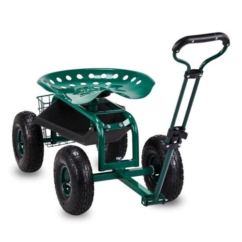 Garden Cart Rolling Workseat with Adjustable 360 Degree Swivel Seat, Extendable Handle - Missing 1 Bolt