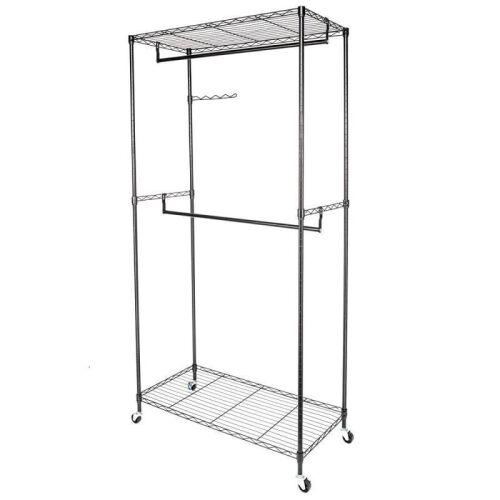 Heavy Duty Rolling Garment Rack with Adjustable Shelves 2-Tier