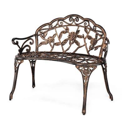 VINGLI 38.5-in 2-Person Patio Park Garden Metal Rose Bench Bronze