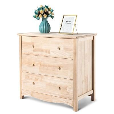 VINGLI Unfinished Natural Solid Wood 3 Drawer Dresser